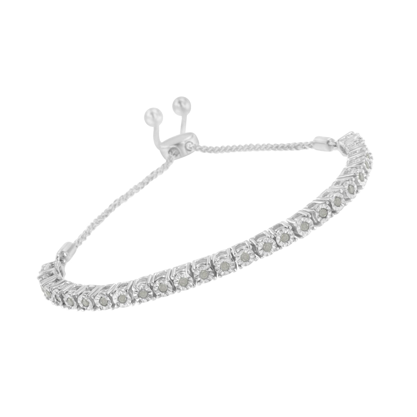 .925 Sterling Silver 1/4 Miracle-Set Diamond 4”-10” Adjustable Bracelet