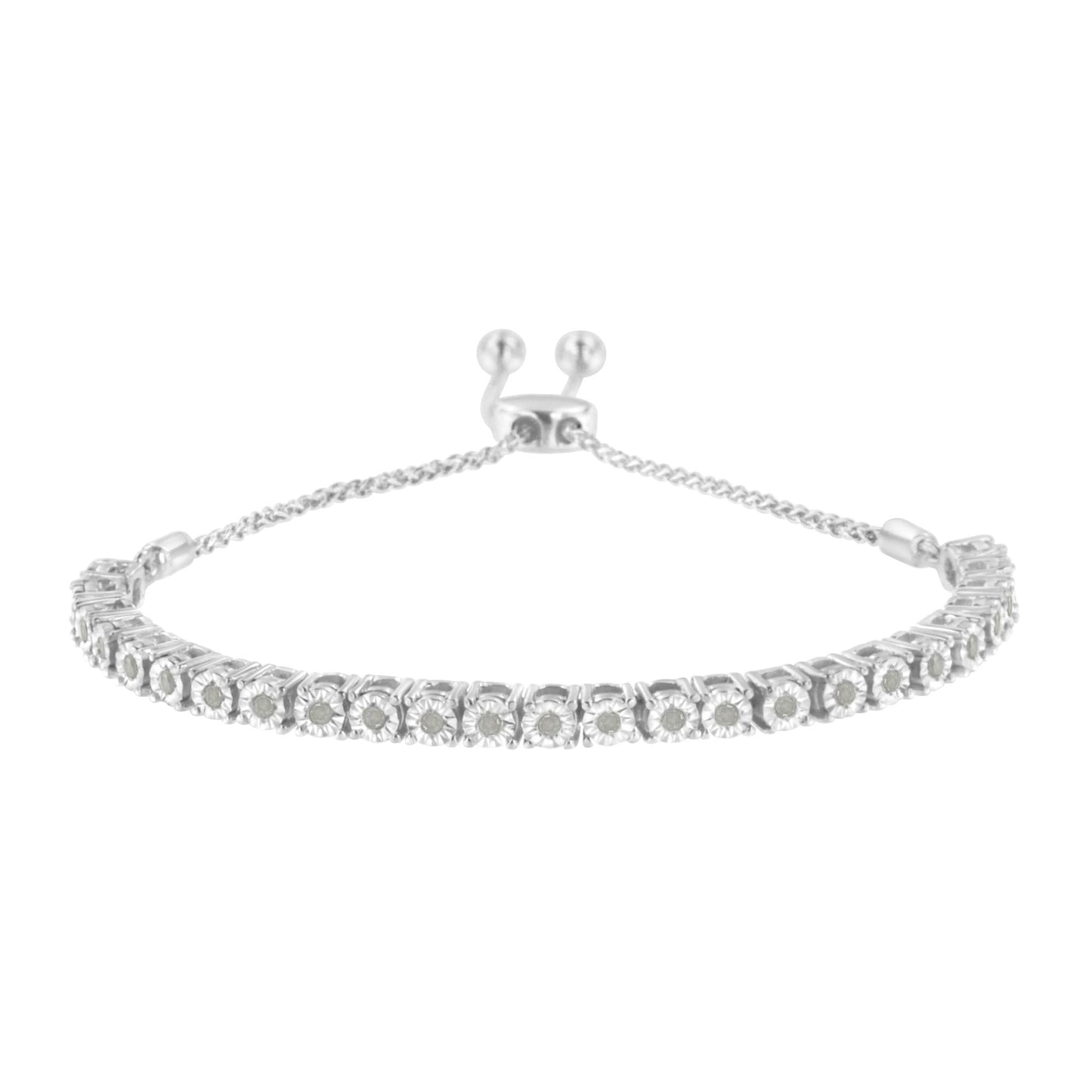 .925 Sterling Silver 1/4 Miracle-Set Diamond 4”-10” Adjustable Bracelet