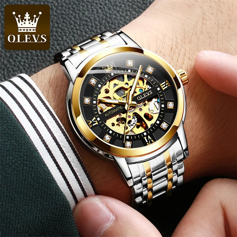 OLEVS Skeleton Watch Men Waterproof Luminous, Reloj Hombre