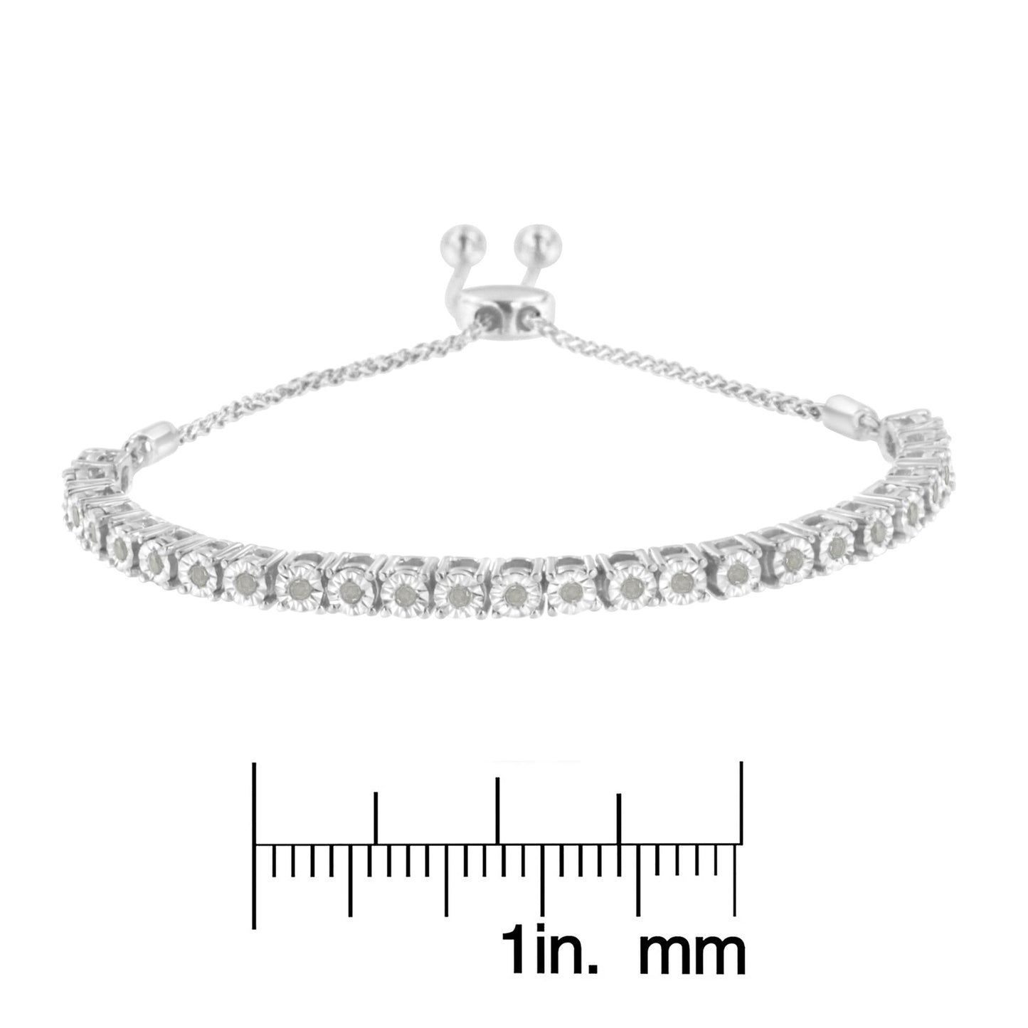 .925 Sterling Silver 1/4 Miracle-Set Diamond 4”-10” Adjustable Bracelet