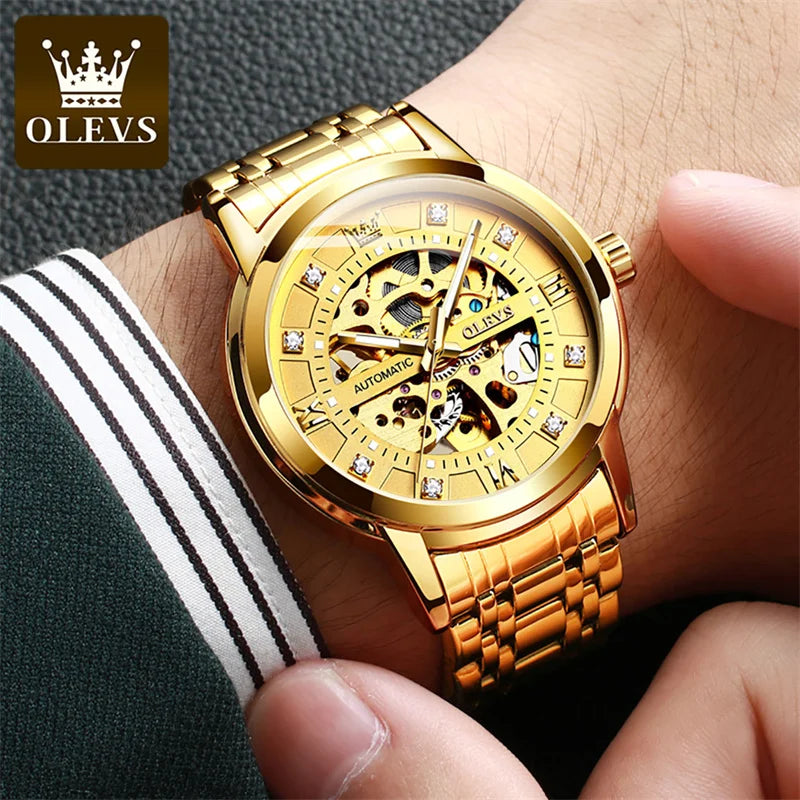 OLEVS Skeleton Watch Men Waterproof Luminous, Reloj Hombre